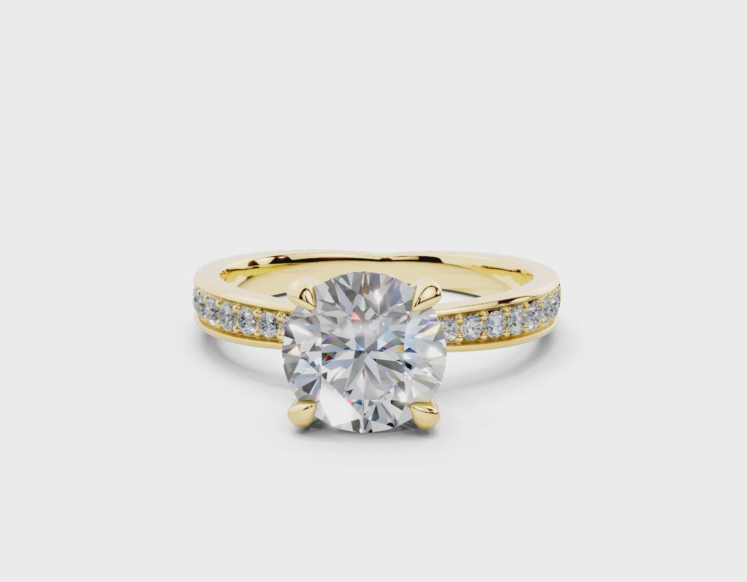 18K Gold Comfort Half Pavé Diamond Engagement Ring 1.5 Carat - Yellow Gold#Material_Yellow Gold#
