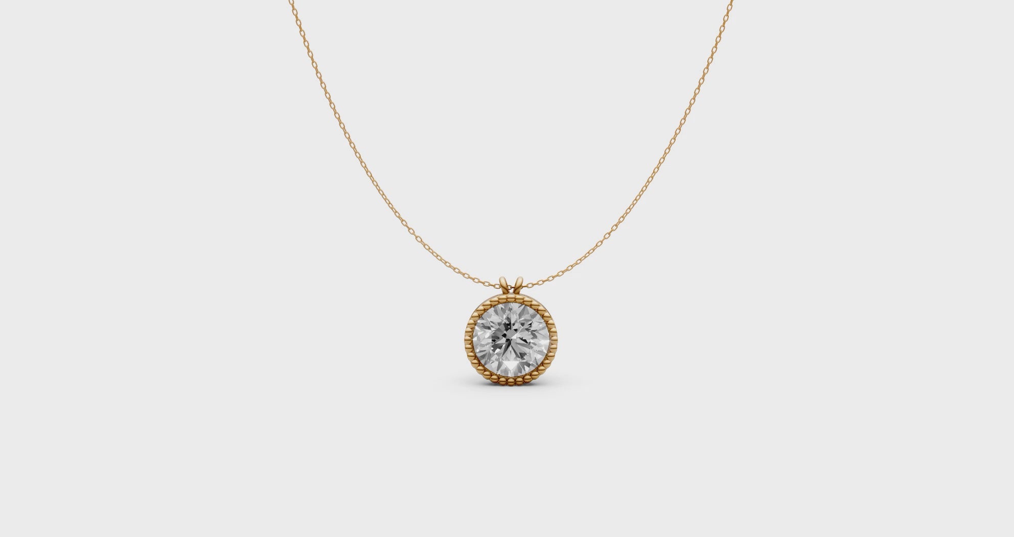 Round Diamond Pendant in 18KT Gold Milgrain Bezel