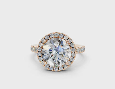 18K Gold Half Pavé Halo and Shank Diamond Engagement Ring 3 Carat - Rose Gold#Material_Rose Gold#