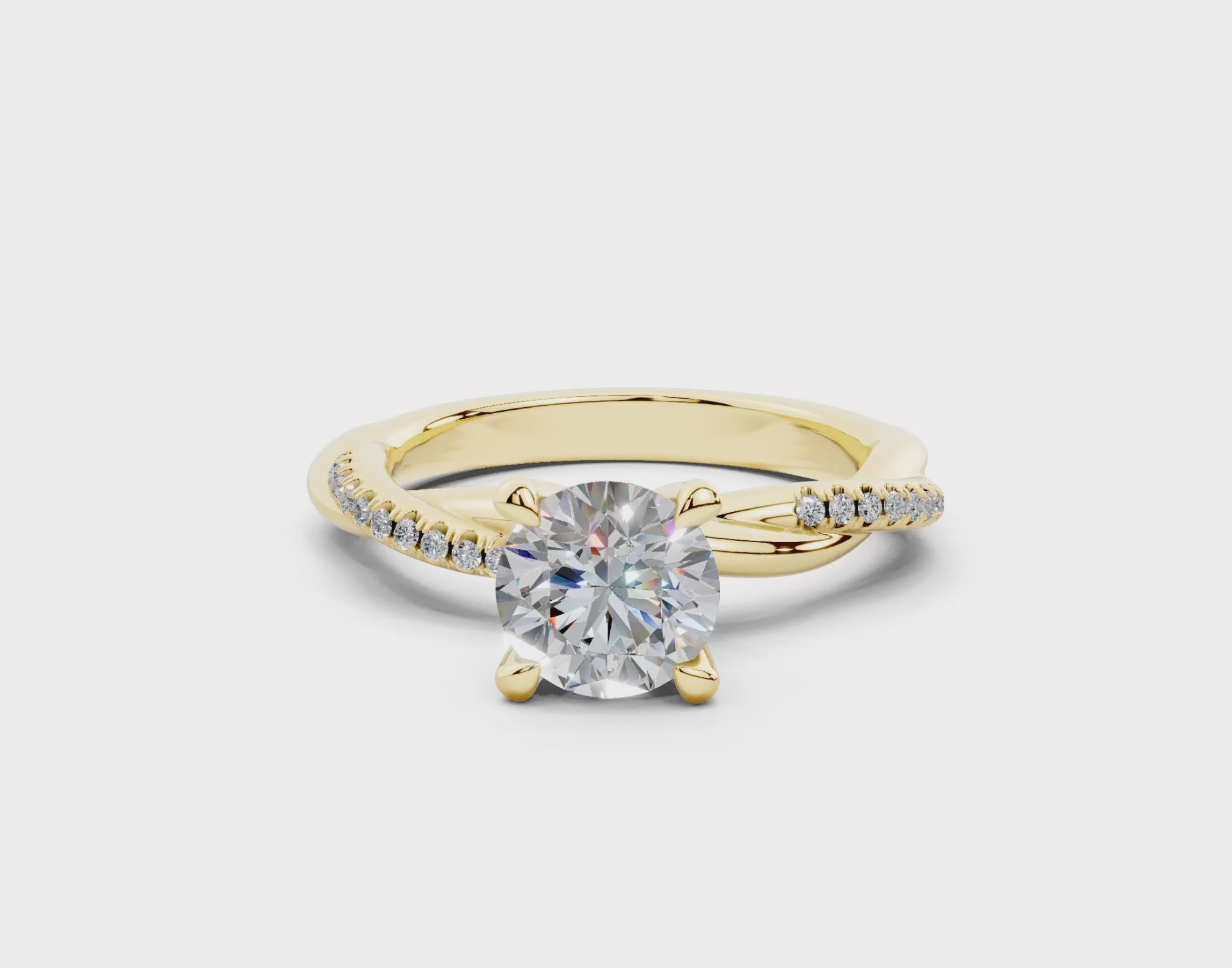 18K Gold Half Pavé Rope Diamond Engagement Ring 1 Carat - Yellow Gold#Material_Yellow Gold#