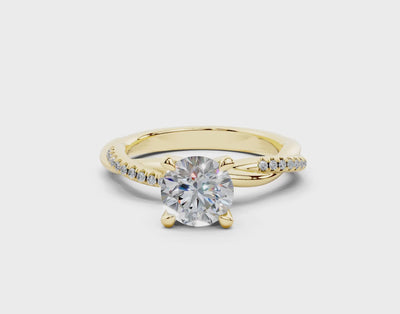 18K Gold Half Pavé Rope Diamond Engagement Ring 1 Carat - Yellow Gold#Material_Yellow Gold#