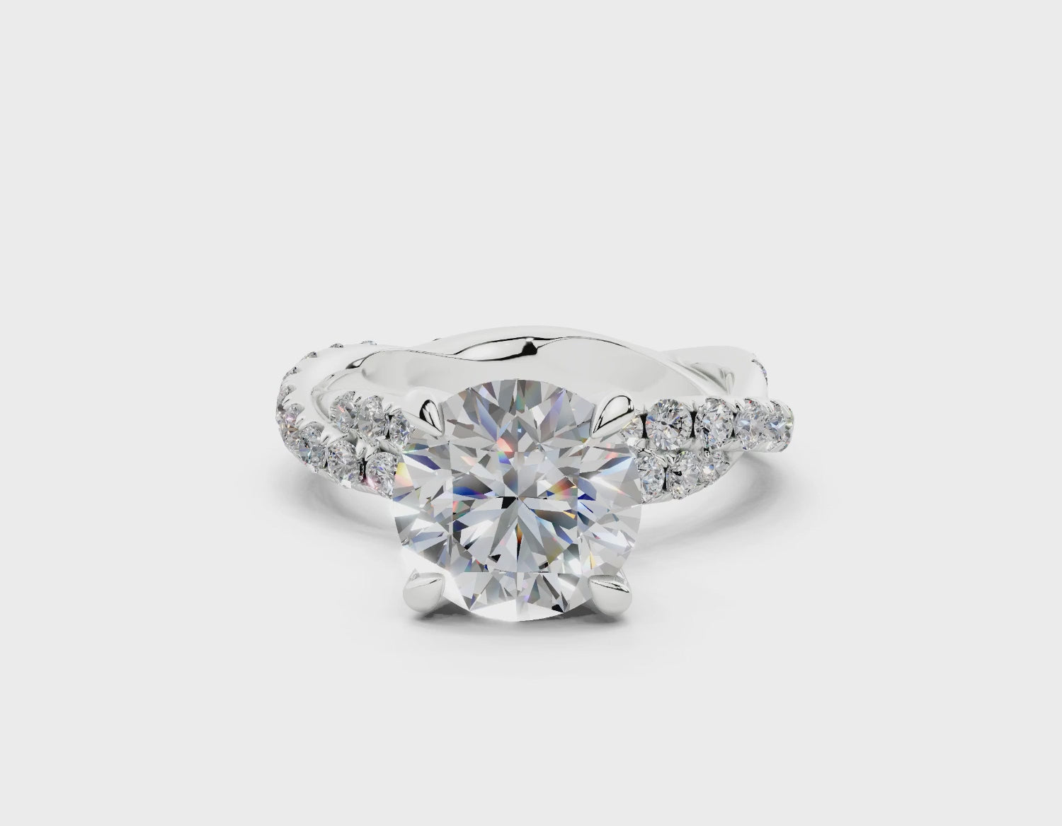 18K Gold Half Pavé Twisted Diamond Engagement Ring 2.5 Carat - White Gold#Material_White Gold#