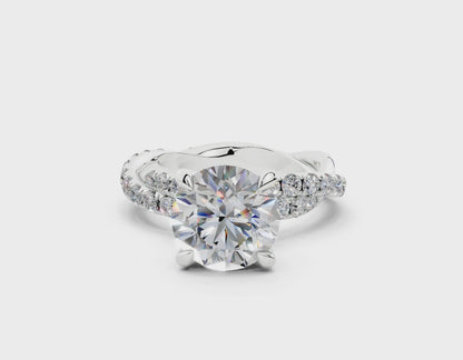 18K Gold Half Pavé Twisted Diamond Engagement Ring 2.5 Carat