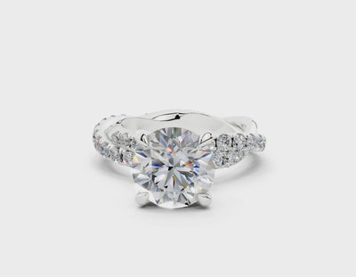 18K Gold Half Pavé Twisted Diamond Engagement Ring 2.5 Carat - White Gold#Material_White Gold#