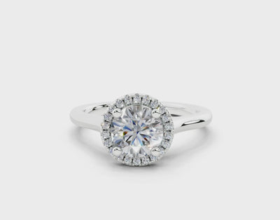 18K Gold Half Pavé Halo Diamond Engagement Ring 1 Carat - White Gold#Material_White Gold#