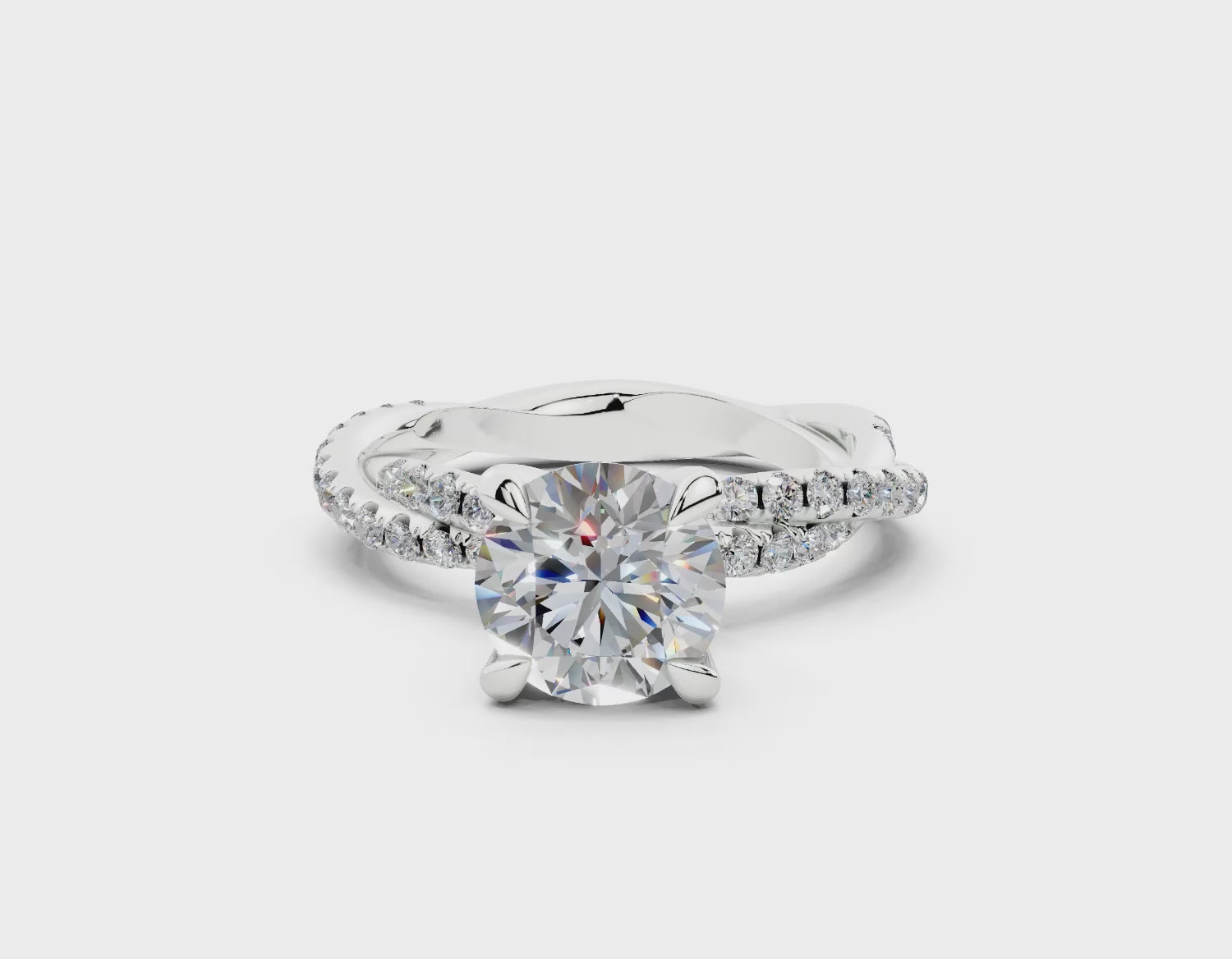 18K Gold Half Pavé Twisted Diamond Engagement Ring 1.5 Carat - White Gold#Material_White Gold#