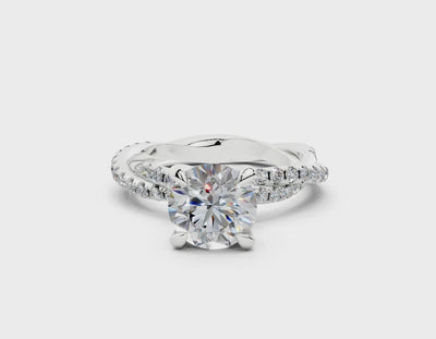 18K Gold Half Pavé Twisted Diamond Engagement Ring 1.5 Carat - White Gold#Material_White Gold#