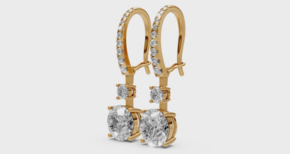 18K Gold Hoop Earrings with 2 CT Solitaire Lab-Grown Diamonds