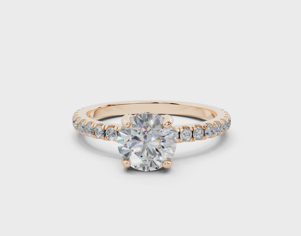18K Gold 1 Carat Half Pavé Crown Diamond Engagement Ring - Rose Gold#Material_Rose Gold#