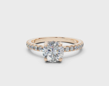 18K Gold 1 Carat Half Pavé Crown Diamond Engagement Ring