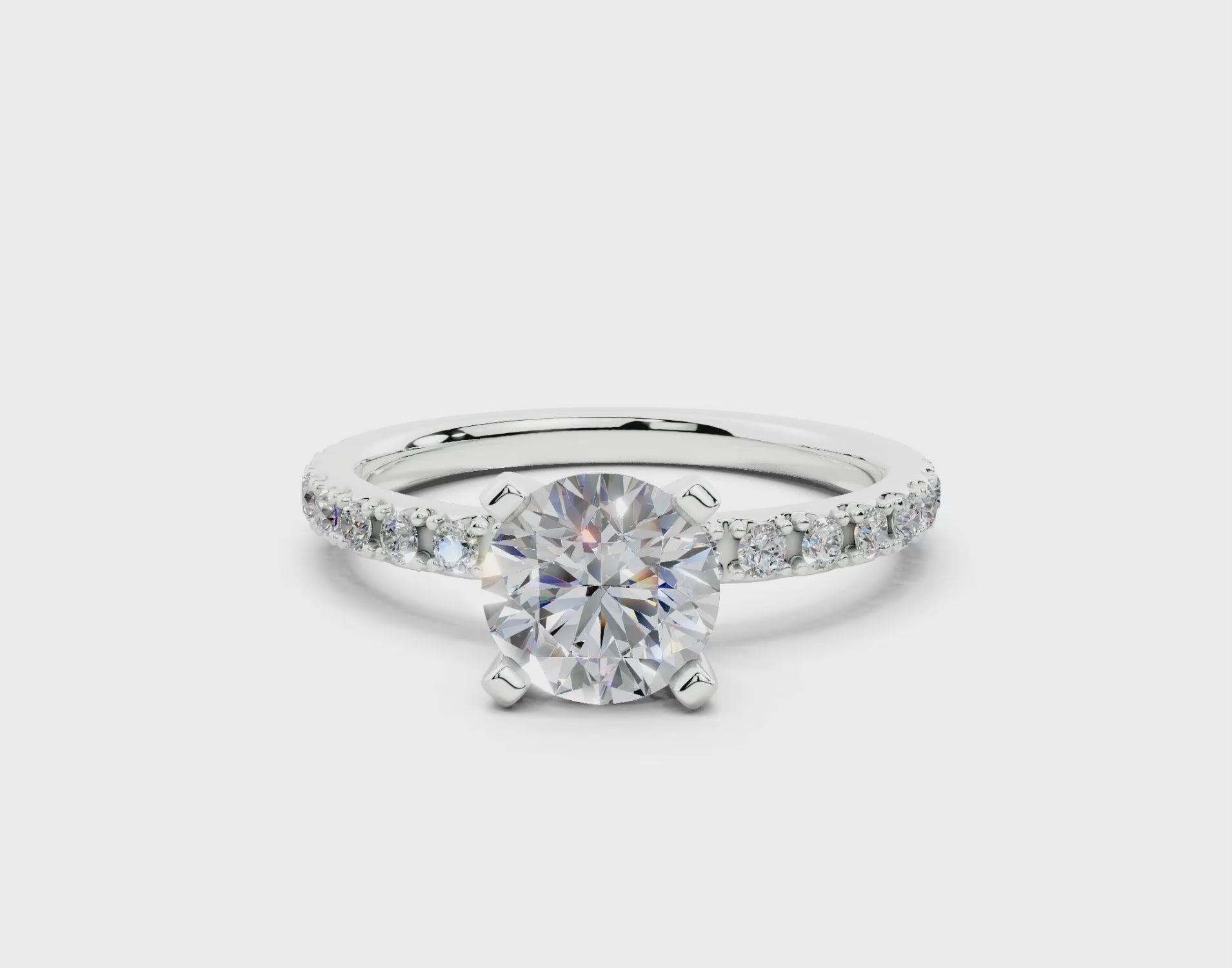 18K Gold French Cut Half Pavé Diamond Engagement Ring 1 Carat - White Gold#Material_White Gold#