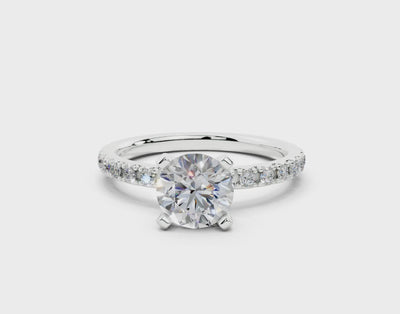18K Gold French Cut Half Pavé Diamond Engagement Ring 1 Carat - White Gold#Material_White Gold#