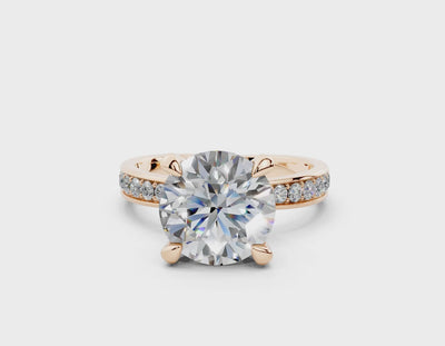 18K Gold Comfort Half Pavé Diamond Engagement Ring 3 Carat - Rose Gold#Material_Rose Gold#