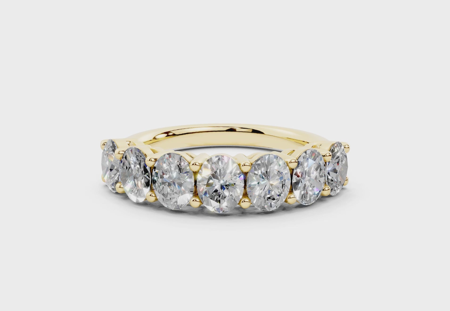 2 Carat 18K Gold Scalloped Oval Sleek Seven Diamond Half Eternity Ring - Yellow Gold#Material_Yellow Gold#