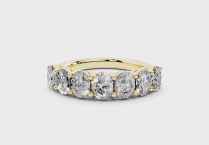 2 Carat 18K Gold Scalloped Oval Sleek Seven Diamond Half Eternity Ring