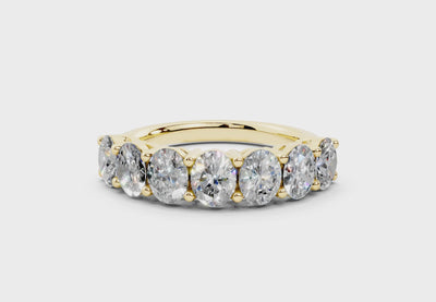 2 Carat 18K Gold Scalloped Oval Sleek Seven Diamond Half Eternity Ring - Yellow Gold#Material_Yellow Gold#