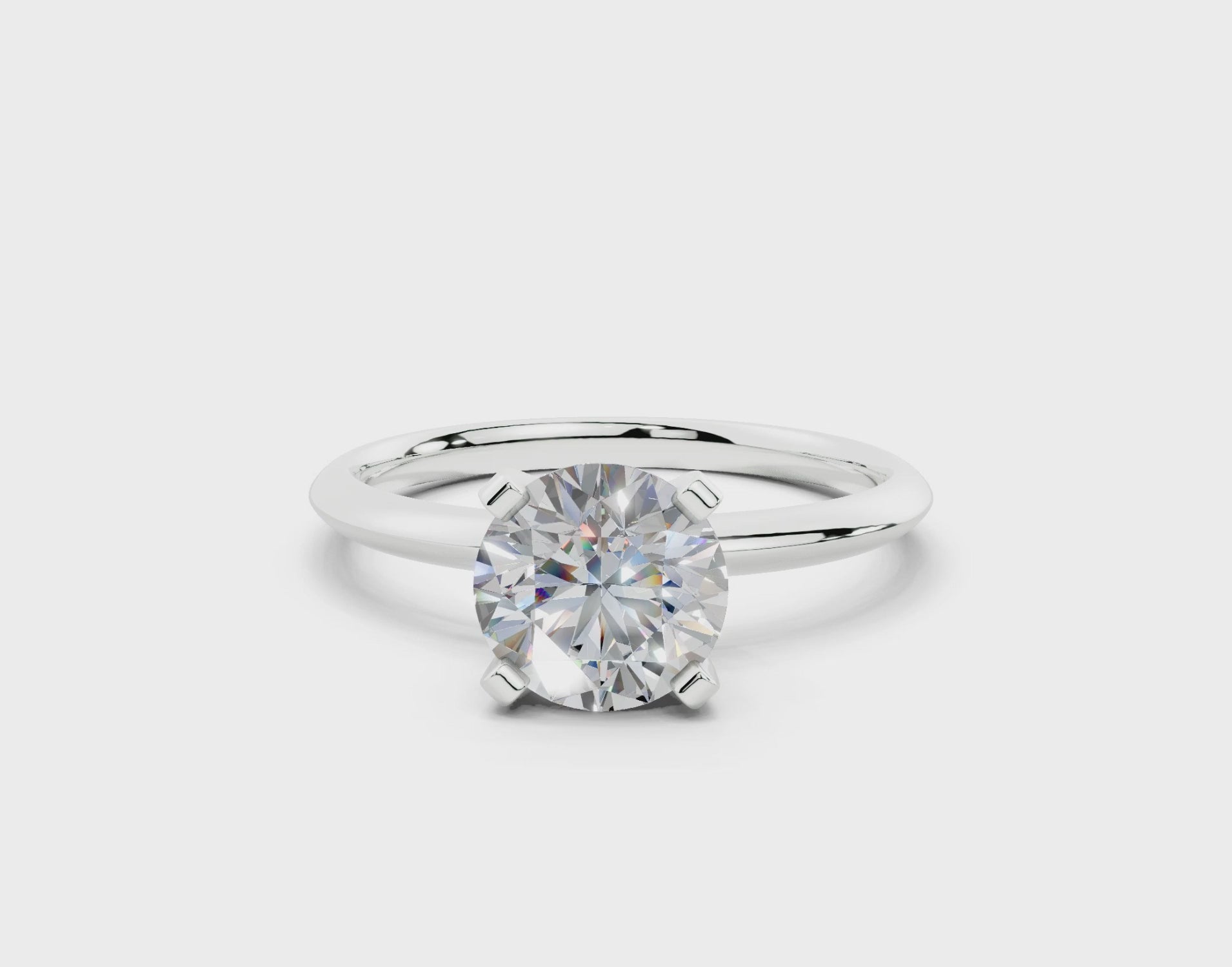 18K Gold Solitaire Knife Edge Round Diamond Engagement Ring 1 Carat - White Gold#Material_White Gold#