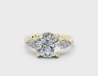 18K Gold Three Stone Pear Shaped Diamond Engagement Ring 2.5 Carat - Yellow Gold#Material_Yellow Gold#
