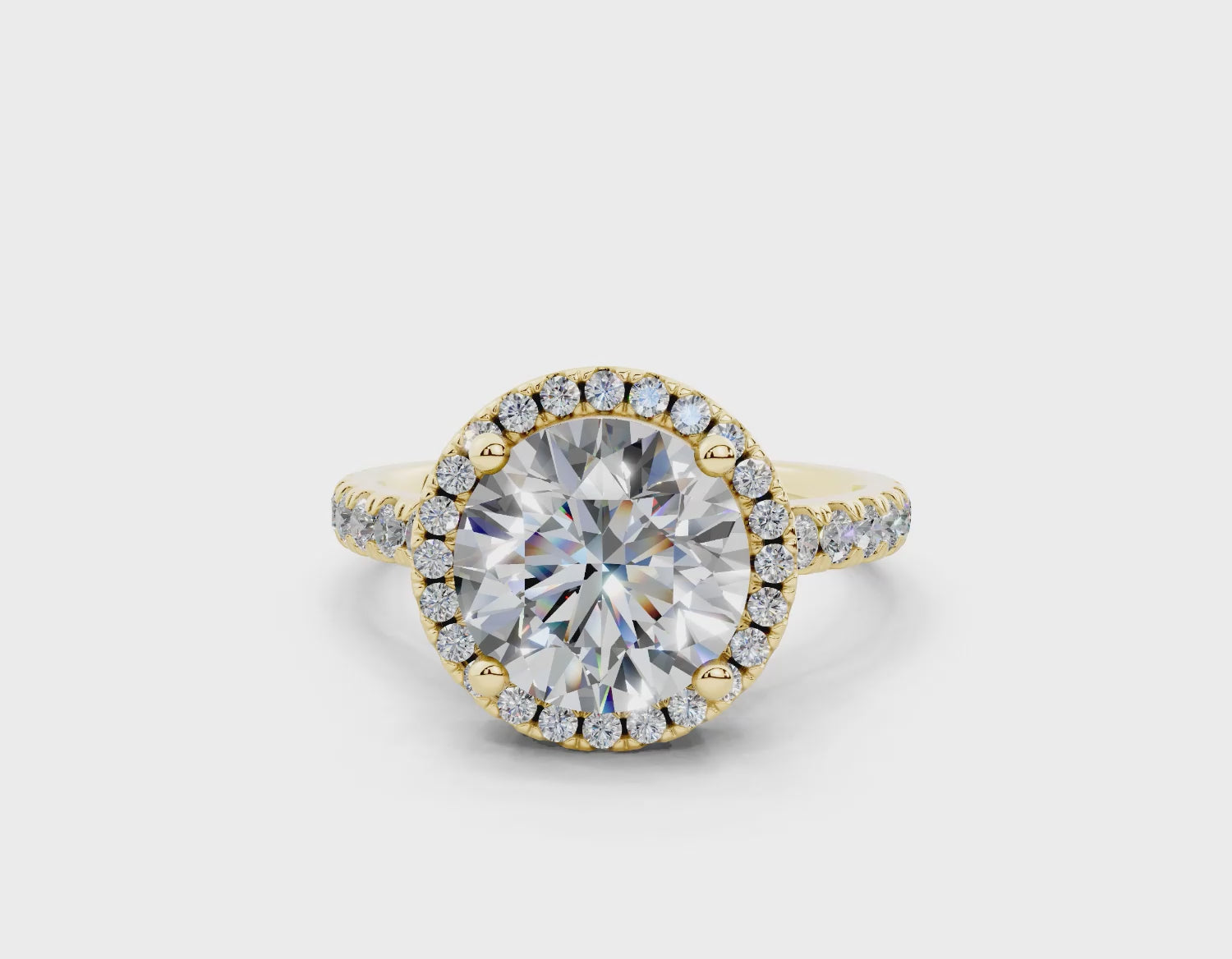 18K Gold Half Pavé Halo and Shank Diamond Engagement Ring 2.5 Carat - Yellow Gold#Material_Yellow Gold#