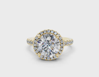 18K Gold Half Pavé Halo and Shank Diamond Engagement Ring 2.5 Carat - Yellow Gold#Material_Yellow Gold#