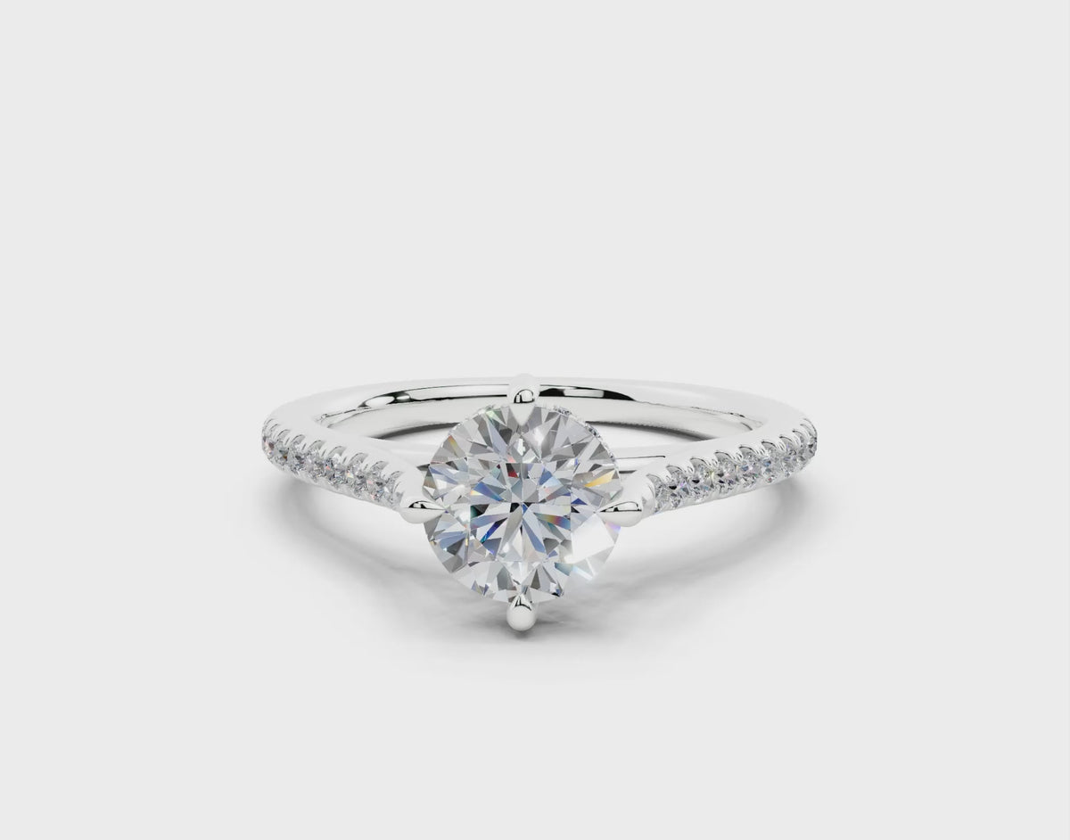 18K Gold Cathedral Half Pavé Crown Diamond Engagement Ring 1 Carat - White Gold#Material_White Gold#