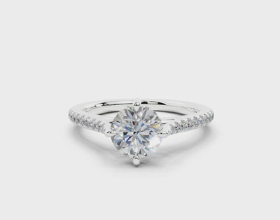 18K Gold Cathedral Half Pavé Crown Diamond Engagement Ring 1 Carat - White Gold#Material_White Gold#
