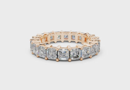 4 Carat 18K Gold Asscher Cut Classic Slim Diamond Eternity Ring