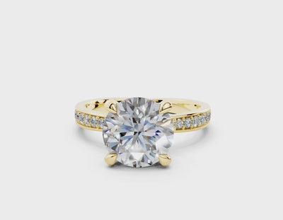 18K Gold Comfort Half Pavé Diamond Engagement Ring 2.5 Carat - Yellow Gold#Material_Yellow Gold#