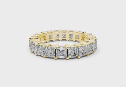 4 Carat 18K Gold Asscher Cut Classic Slim Diamond Eternity Ring