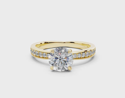 18K Gold Comfort Half Pavé Diamond Engagement Ring 1 Carat - Yellow Gold#Material_Yellow Gold#