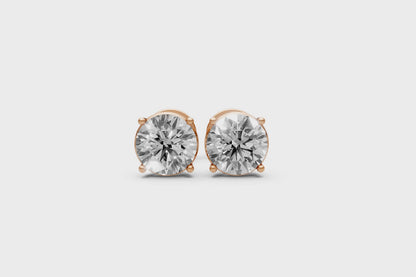 2.06ct Round Lab Grown Diamond Stud Earrings (1ct each) – 18k Rose Gold, IGI Certified