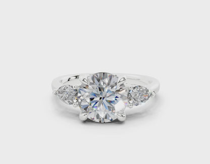 18K Gold Three Stone Pear Shaped Diamond Engagement Ring 2 Carat