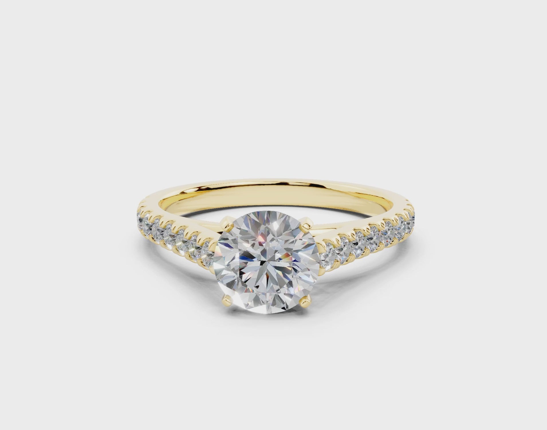 18K Gold Sleek Prong Round Shaped Diamond Engagement Ring 1 Carat - Yellow Gold#Material_Yellow Gold#
