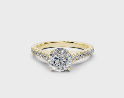 18K Gold Sleek Prong Round Shaped Diamond Engagement Ring 1 Carat