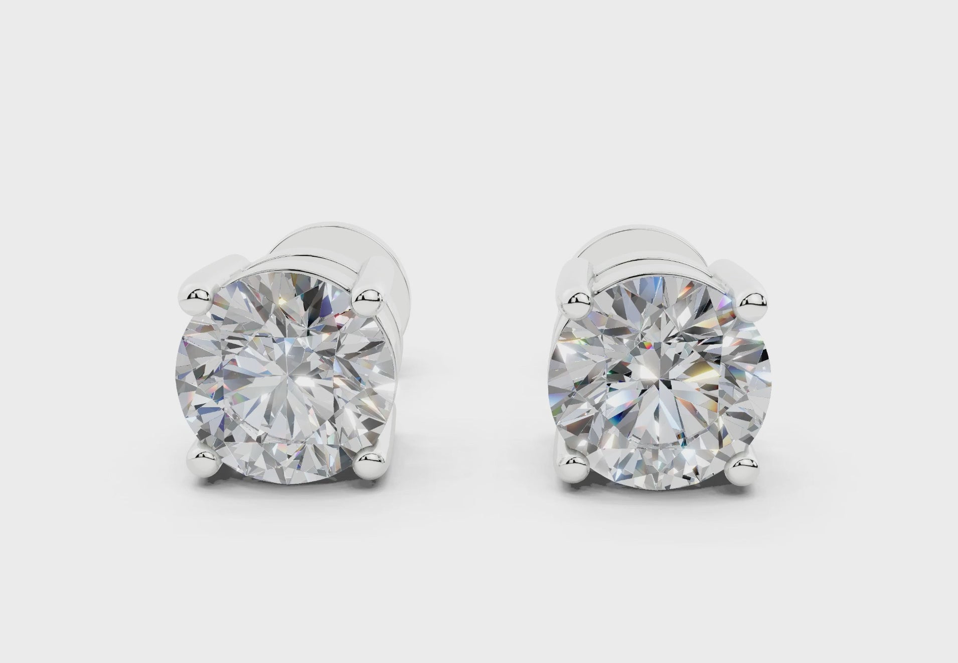 18k Gold Four Prong Brilliant Cut Lab Grown Round Diamond Stud Earrings - White Gold#Material_White Gold#