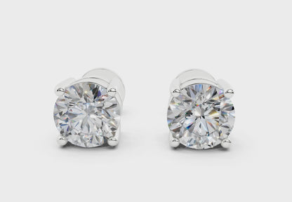 18k Gold Four Prong Brilliant Cut Lab Grown Round Diamond Stud Earrings
