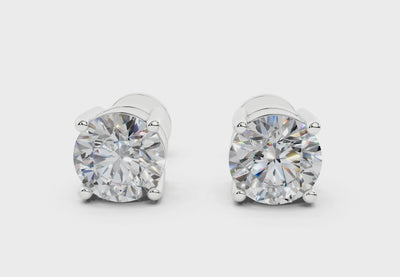 18k Gold Four Prong Brilliant Cut Lab Grown Round Diamond Stud Earrings - White Gold#Material_White Gold#