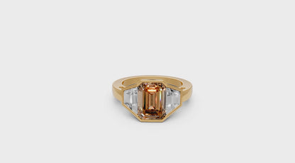 3.04ct Champagne Emerald-Cut Lab Grown Diamond Ring – Rare Shades Collection, 18k Yellow Gold, IGI Certified