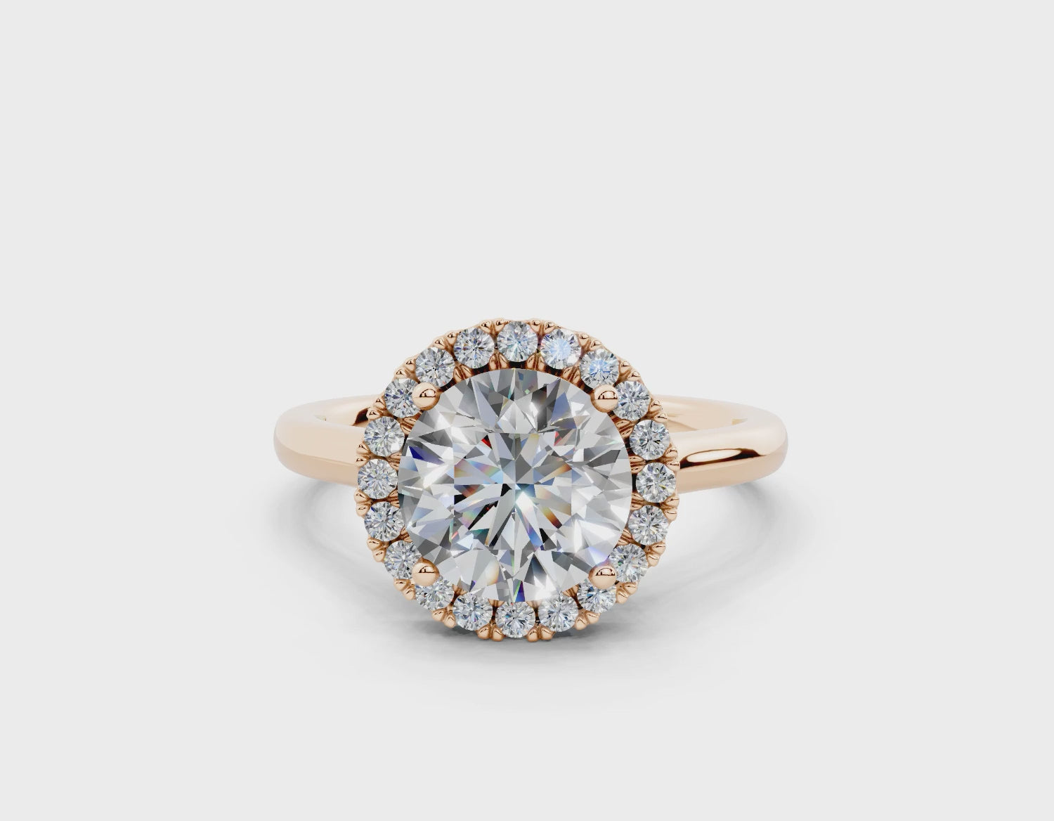 18K Gold Half Pavé Halo Diamond Engagement Ring 2 Carat - Rose Gold#Material_Rose Gold#