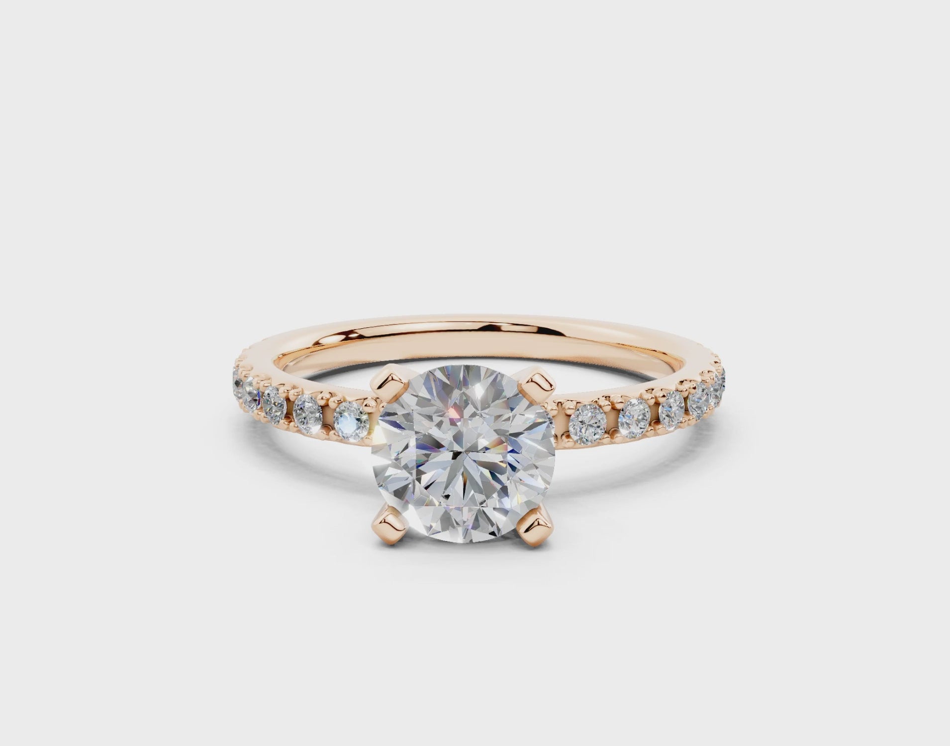 18K Gold French Cut Half Pavé Diamond Engagement Ring 1 Carat - Rose Gold#Material_Rose Gold#