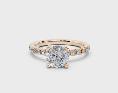 18K Gold French Cut Half Pavé Diamond Engagement Ring 1 Carat - Rose Gold#Material_Rose Gold#