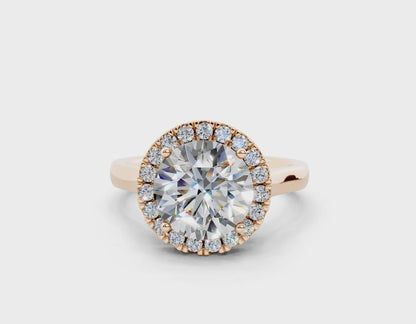 18K Gold Half Pavé Halo Diamond Engagement Ring 2.5 Carat