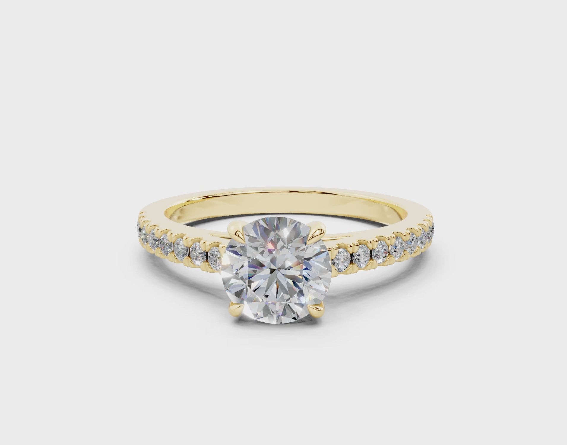 18K Gold Half Pavé Cathedral Diamond Engagement Ring 1 Carat - Yellow Gold#Material_Yellow Gold#