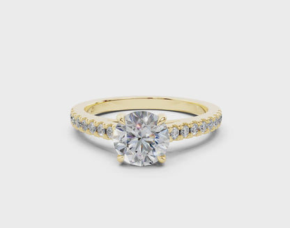 18K Gold Half Pavé Cathedral Diamond Engagement Ring 1 Carat