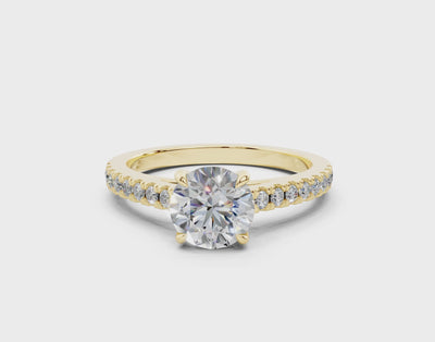 18K Gold Half Pavé Cathedral Diamond Engagement Ring 1 Carat - Yellow Gold#Material_Yellow Gold#