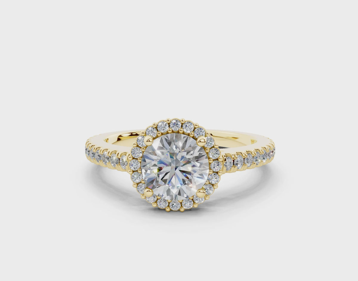 18K Gold Comfort Petite Halo Diamond Engagement Ring 1 Carat - Yellow Gold#Material_Yellow Gold#