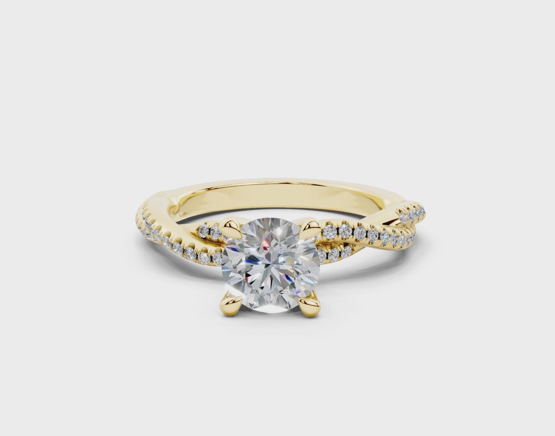 18K Gold Half Pavé Twisted Diamond Engagement Ring 1 Carat - Yellow Gold#Material_Yellow Gold#