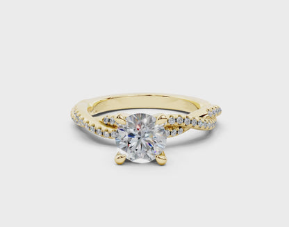 18K Gold Half Pavé Twisted Diamond Engagement Ring 1 Carat