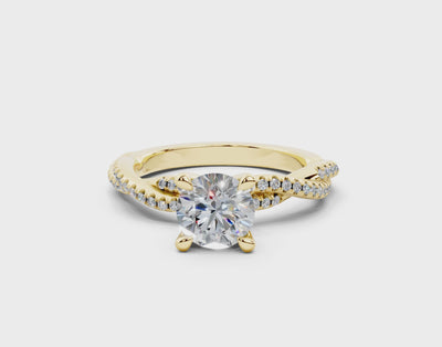 18K Gold Half Pavé Twisted Diamond Engagement Ring 1 Carat - Yellow Gold#Material_Yellow Gold#