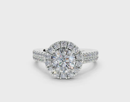 18K Gold Double Shank Halo Diamond Engagement Ring 1 Carat